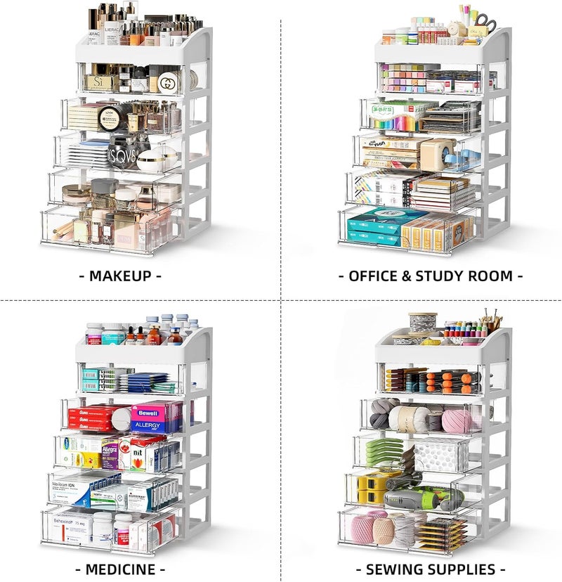 ORGIDOL Desk Organizer with Drawers, 5 Drawers Storage Organizer, Desktop Storage Drawers for Office Supplies, Plastic Stationary Organizer, Makeup Organizer, Desk Storage Box for Office, School, Home - Image 4